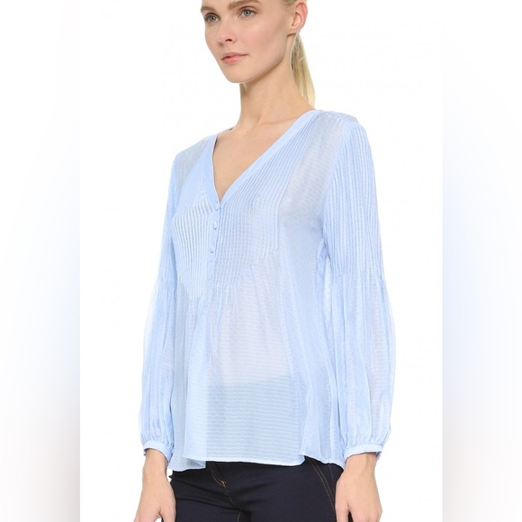 Veronica Beard Pierce Pintuck Blouse Light Blue 6 - Picture 3 of 7